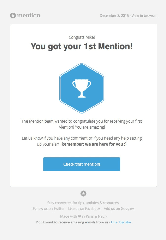 A follow-up nurture email by Mention